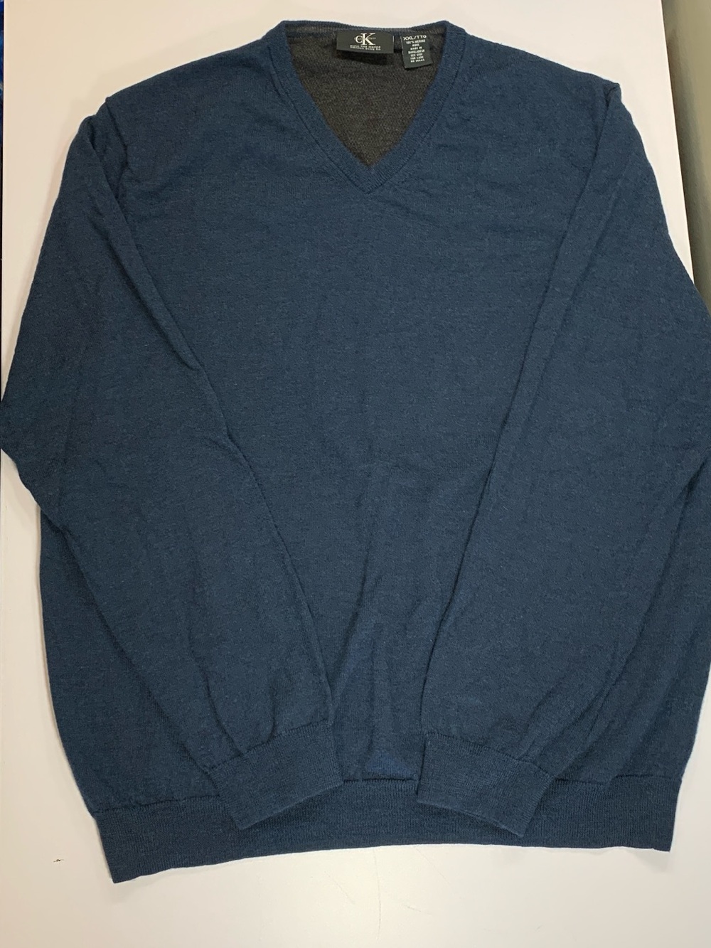 Calvin Klein Merino Wool V-neck Sweater XXL Blue Long Sleeve